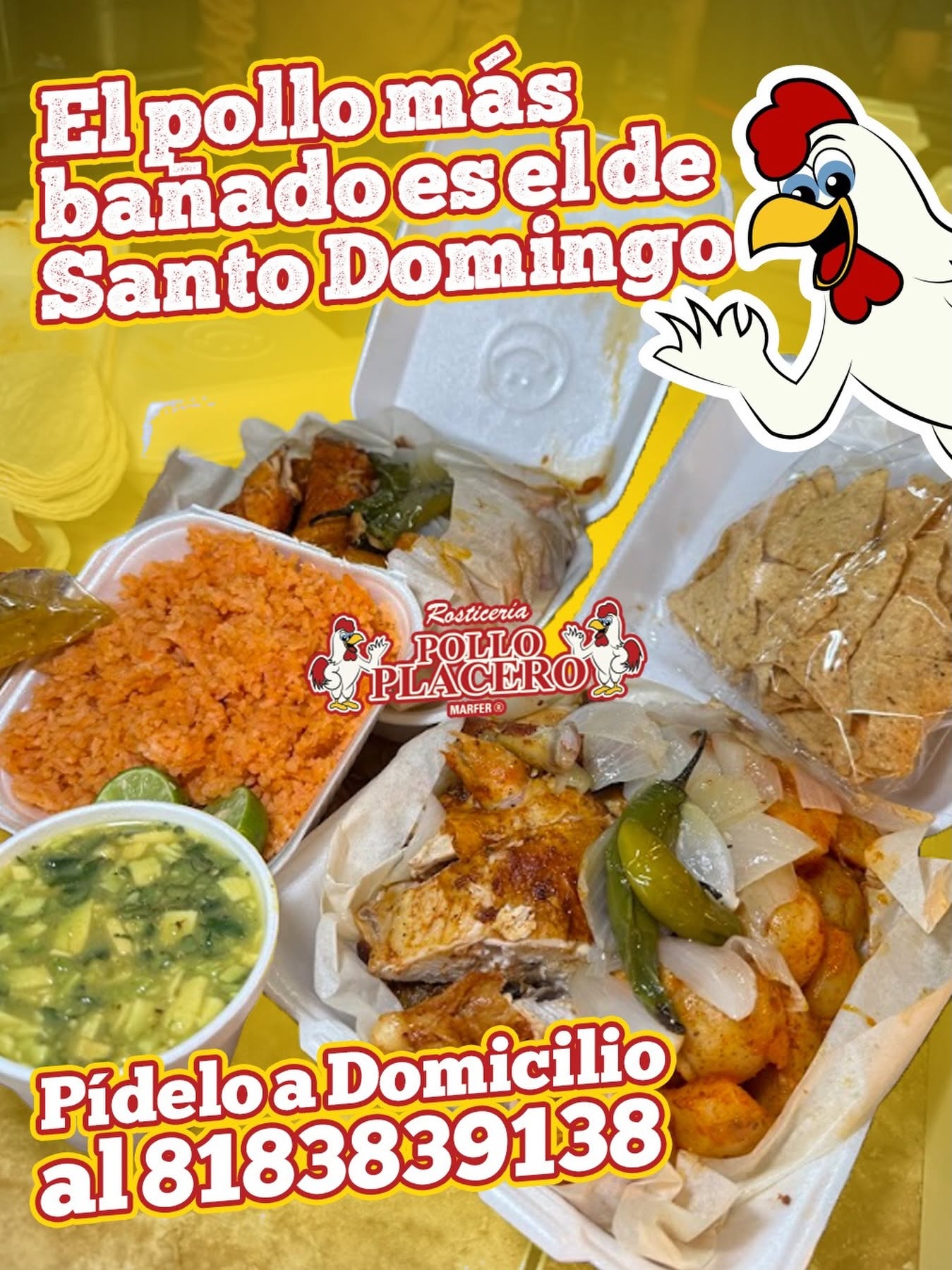 Pollo placero bañado con acompañamientos